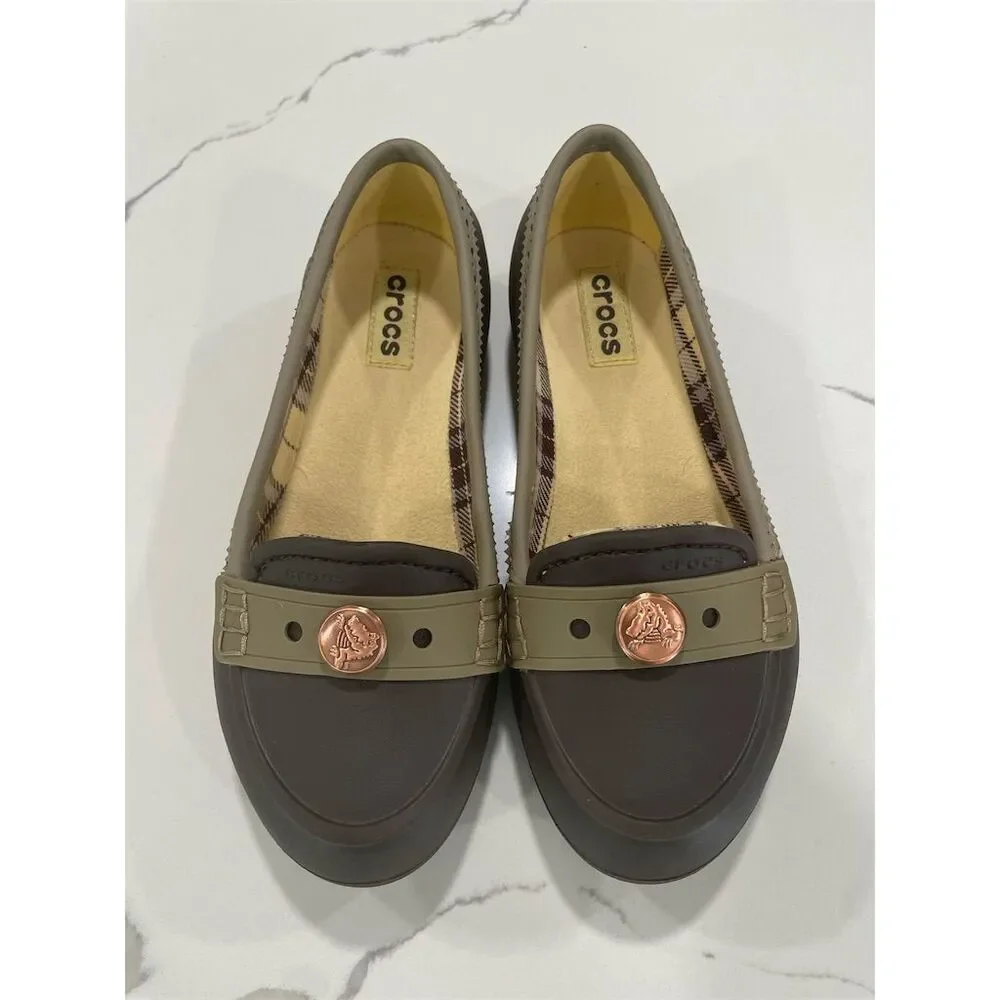 Crocs Girls‎ Youth Penny Loafer Flats Brown Size 3 Closed Toe Slip On